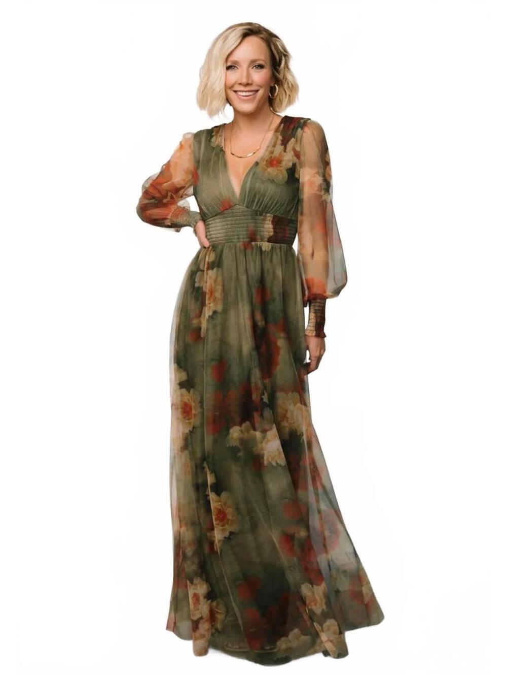 NWT Layla Tulle Maxi Dress in Olive & Rust size S